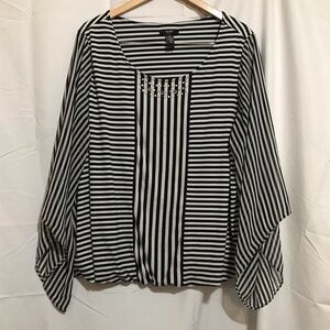 Alfani 3X Black and White Striped Women's Blouse Top Printed Blouse Lined